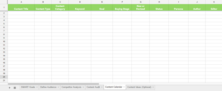 Content Calendar Template